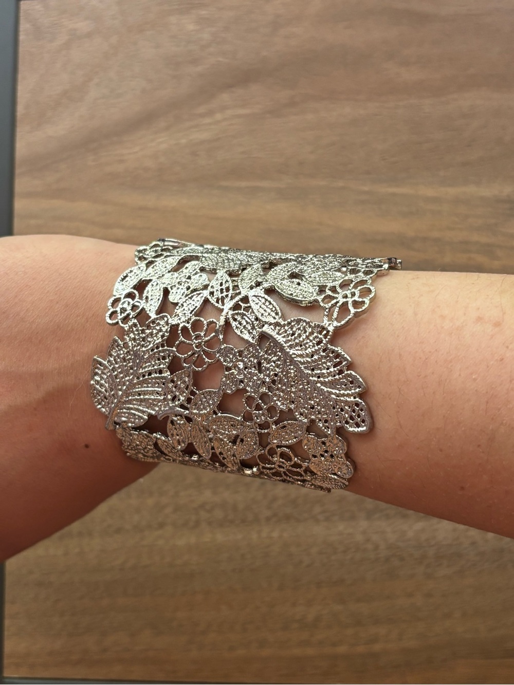 Silver Floral Filigree Cuff Bracelet - Elegant Women's Jewelry